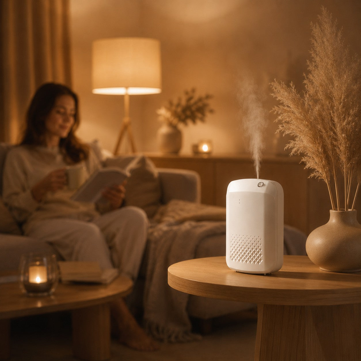 Diffuser in warme avond-woonkamer