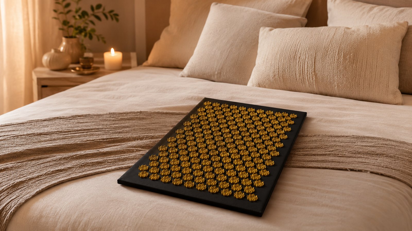 Acupressuurmat in een serene slaapkamer