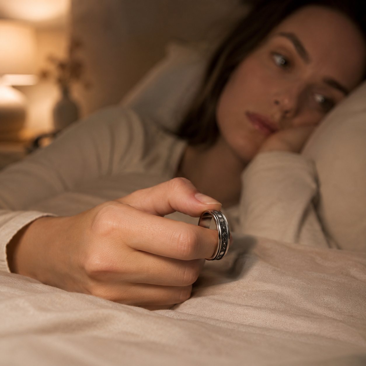 Wakker liggen en piekeren, ring draaien voor rust