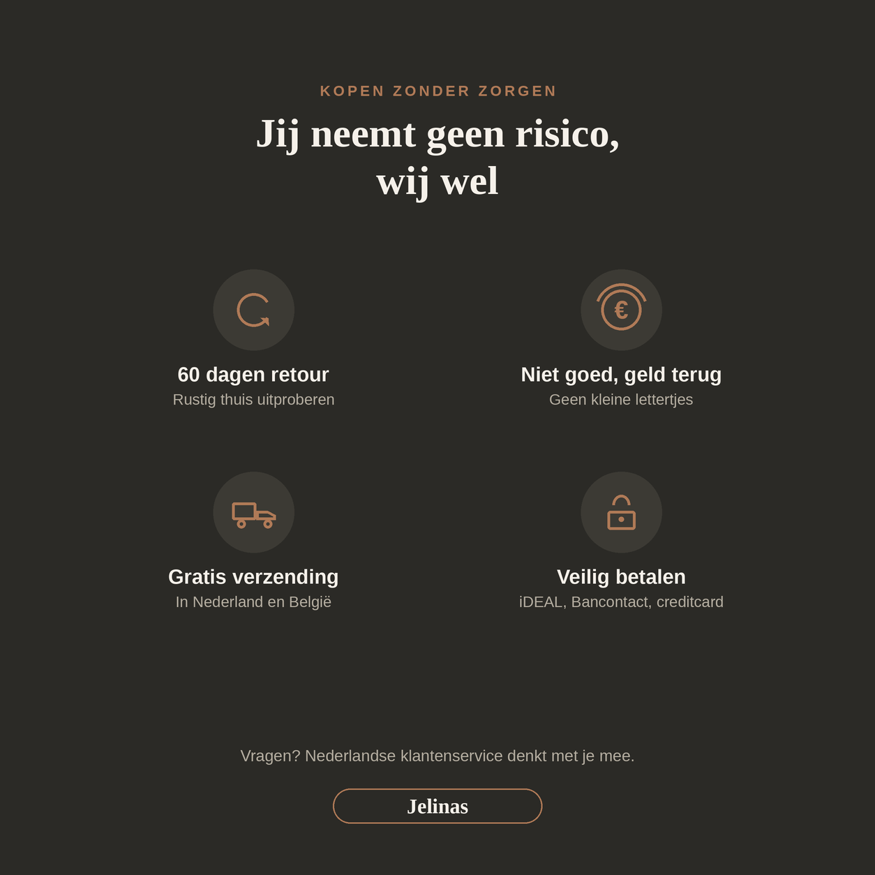 Garantie, gratis verzending, veilig betalen